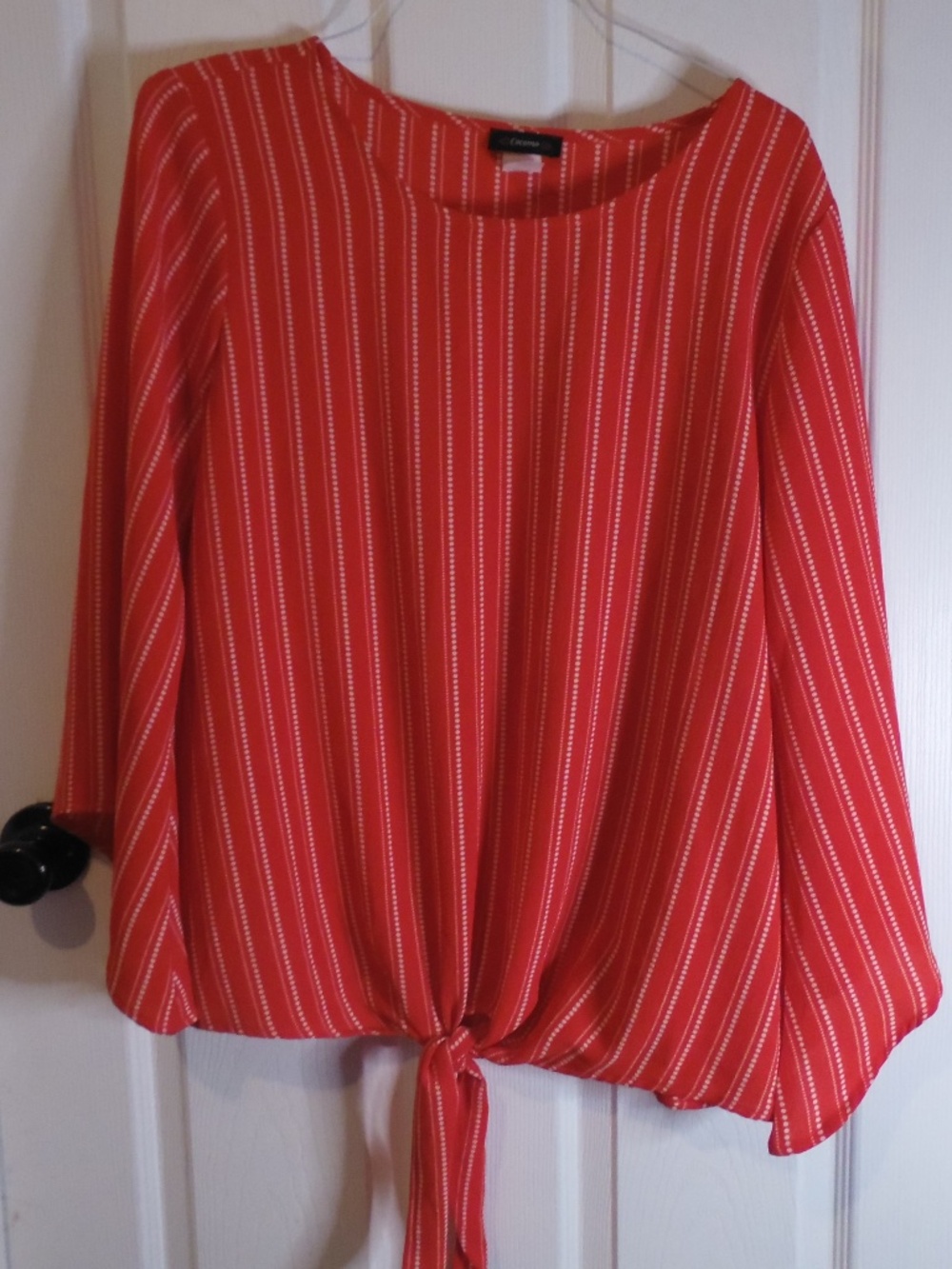 Cocomo Women’s Large Red Striped Tie Front Blouse Long Sleeve Top